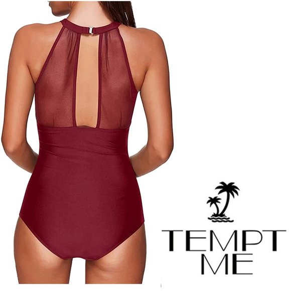 TEMPT ME High Neck Plunge Mesh Ruched Swimsuit 🏝️ NEW!!! - Picture 7 of 12